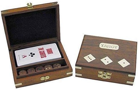 linoows Tarot Cards and Dice Game in Decorative Wooden Box with Brass Inlay