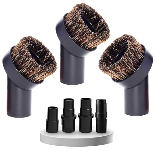 Photo 1 of 3 PACK 1-1/4 Inch Round HorseHair Vacuum Dust Brush Attachment with Soft Bristle plus 1 3/8 Inch to 1 1/4 Inch Vacuum Hose Adapter | 32MM Vacuum Cleaner Accessories and 35MM to 32MM Converter
