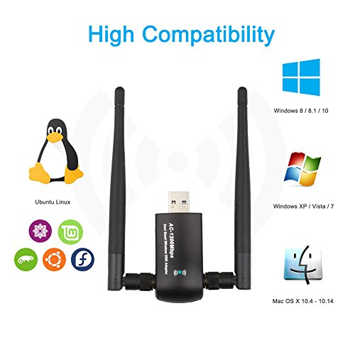 image for Wireless USB WiFi Adapter, Techkey 1200Mbps Dual Band 2.4GHz/300Mbps 5