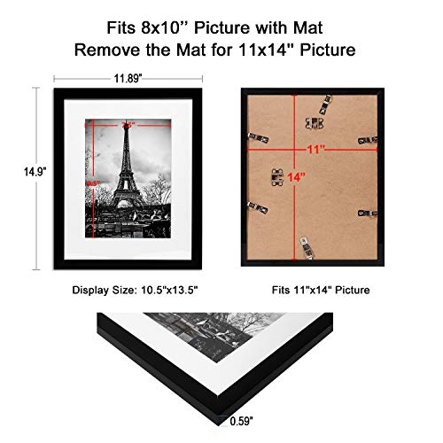 upsimples-11x14-Picture-Frame-Set-of-5Display-Pictures-8x10-with-Mat-or-11x14-Without-MatWall-Gallery-Photo-FramesBlack