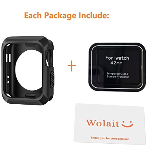 Apple Watch Case 42mm, Wolait Rugged Protective Case + Tempered Glass Screen Protector for Apple Watch Series 3/2/1 (Black) - Thumbnail 2