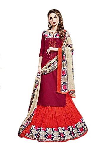 ruchi trrends party wear skirt upto xxxl along with unstitched maroon kurti and chiffon dupatta
