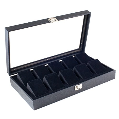 Caddy Bay Collection Basic Black Watch Case Display Box with Glass Top Lid Holds 10 Watches
