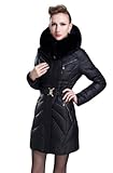 Queenshiny Women's Down Coat Jacket with Huge Hood and 100% Raccoon Fur Collar -Black-S(4-6)