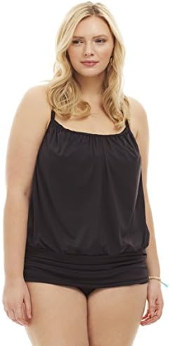 Always For Me Women's Plus Size Racerback Blouson Two Piece Tankini Set - Ladies' Swimwear - Black - Blouson, 20 Plus