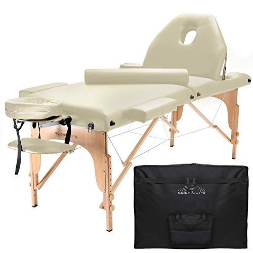 Saloniture Professional Portable Massage Table with Backrest - Cream