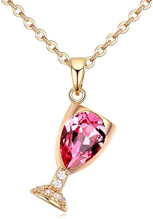 My Dream Place Ruby Austrian Crystal Wineglass Pendant Necklace, with Super Sparkly Austrian Crystal, Elegant Christmas for Women and Girls
