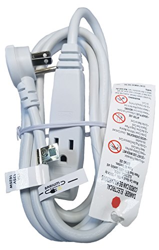 Barium Electric 10 Ft Extension Cord Angled Plug White 10 Foot | 3 Outlets | 16 AWG | 1625 Watt | 13 Amp | 120 Volt - Electronics, Appliances, Power Tools - 3 prong, 16 gauge, w/ ground, 110-125V