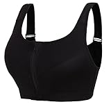 Newlashua Women's High Support Push Up Zip Front Close Padded Sports Bra M Black