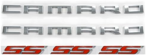 2010-2014 Chevrolet Camaro 6.2 Liter Exterior 5pc Set; 2 CAMARO Letters Words in Chrome & 3 Red SS Badges