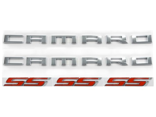 2010-2014 Chevrolet Camaro 6.2 Liter Exterior 5pc Set; 2 CAMARO Letters Words in Chrome &amp; 3 Red SS Badges