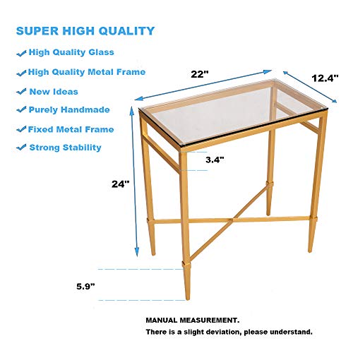 SeekElegant Gold Side Table Narrow End Table with Glass Top, Small Slim End Table Rectangular