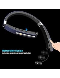 STARNUO Auriculares inalámbricos Bluetooth Auriculares inalámbricos con correa para el cuello con llamada retráctil plegable Alerta de vibración y auriculares estéreo de cancelación de ruido para teléfono celular, tabletas, TV inteligente