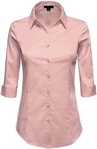 MAYSIX APPAREL 3/4 Sleeve Stretchy Button Down Collar Office Formal Casual Shirt Blouse for Women Fit (XS-6XL)