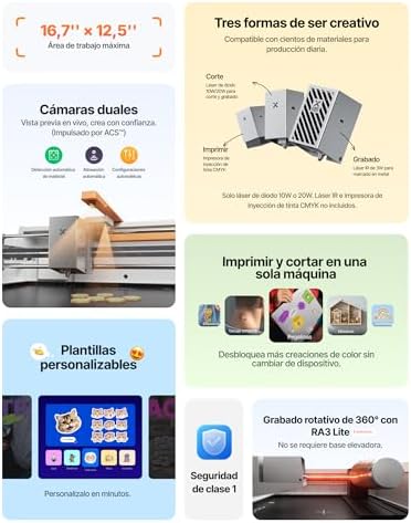 M2 Grabadora Láser 10W con Doble Cámara Integrada, Máquina de Grabado Láser Cerrada Clase 1 per Acrílico, Madera, Cuero y Contrachapado, Máquina de Manualidades DIY para Principiantes