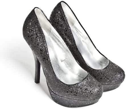 Amazon.com | Qupid Women's High Heel Platform Bridal Glitter Shoes Round Toe Pump, Black 