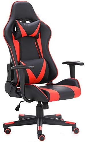 Truker Executive Office Swivel Chair Ergonomic High-Back Adjustment Leather Computer Desk Chair with Headrest and Lumbar Support Gaming Racing Chairs（Red）