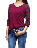 Allegra K Woman Striped Long Raglan Sleeves V Neck Tee Shirt