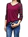Allegra K Women's Striped Baseball Tee V Neck T-Shirts Long Raglan Sleeve Top Medium Fuchsia