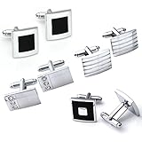 Zysta 8pcs Stainless Steel Grid Shell Men's Classic Shirts Cufflinks Groom Wedding Business Shirt, Silver,Gold, 4 Pair Set