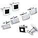 Zysta 6-8pcs Stainless Steel Grid Shell Men's Classic Shirts Cufflinks Groom Wedding Business Shirt, Silver,Gold, 4 Pair Set