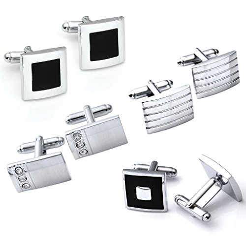 Zysta 8pcs Stainless Steel Grid Shell Men's Classic Shirts Cufflinks Groom Wedding Business Shirt, Silver,Gold, 4 Pair Set