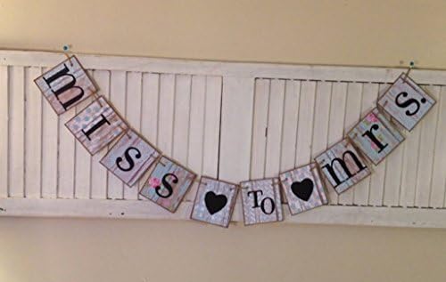 Miss to Mrs Bridal Shower Banner Decoration Bunting Shabby Chic Cottage Chic Wedding Bride Blue Can Custom Colors