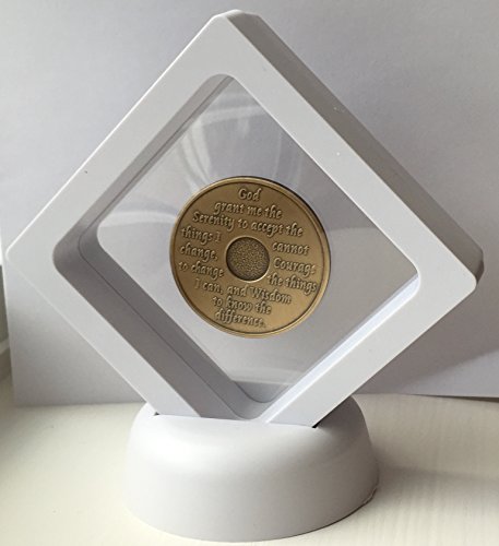 White Diamond Square AA Medallion Challenge Coin Chip Display Stand Holder Magic Suspension Box