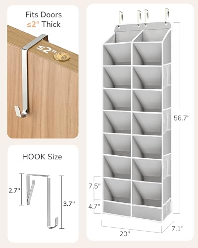 ULG Closet Shoe Organizer Fits 16-24 Pairs with Large Deep Pockets Narrow Shoe Rack Hanging Door Boot Rack Grey