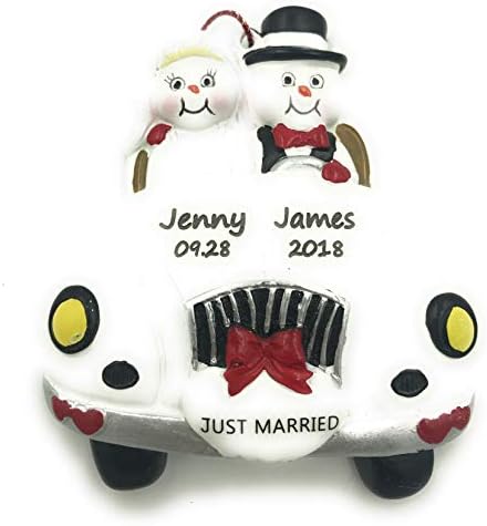 Personalized Just First Married Vintage Wedding Car Christmas Engraved Ornament 2021