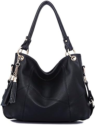 Lustear Handbags Shoulderbags Hobos Purse With Retro Tassel for Women (Black)