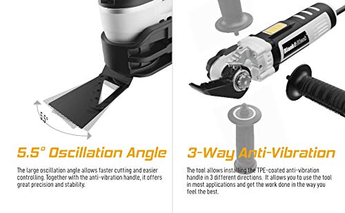 Blank&Black BBPT9526 600W 5 Amp Variable-Speed Multi-function Oscillating Tool Kit with Anti-Vibration 3-Positioned Side-Handle, Quick Blade Change, 5.5° Oscillation Angle
