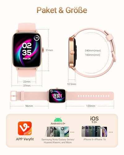 Fitpolo Women's Smartwatch with Phone Function, 1.85 Inch Smart Watch, Fitness Watch with Heart Rate SpO2 Sleep Monitor, Pedometer, 100+ Sports Modes, Sports Watch, IP68 Waterproof Watches for iOS