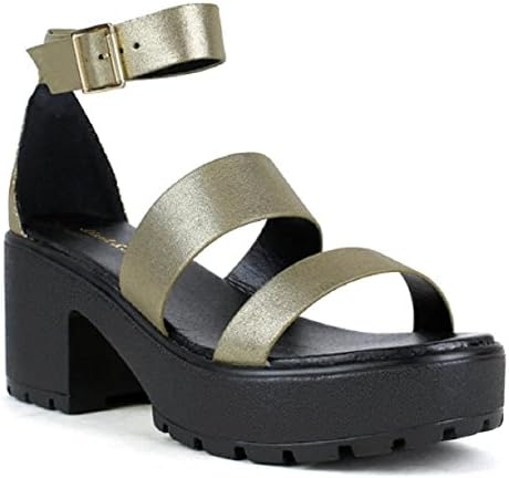 Mark and Maddux Women's Kenny-01 Chuncky heel Slid on Women's High Heel Sandals (Gold 6.5)