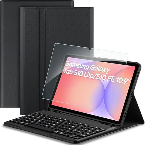 EasyAcc Keyboard Cover for Samsung Galaxy Tab S10 Lite/S10 FE/S9 FE/S9 10.9"/11"(2025/2023) with Screen Protector, [Italian] Removable Keyboard Protective Case with Pen Holder, Black