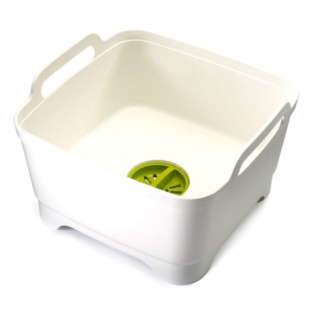 Joseph Joseph Wash and Drain Washing Up Bowl, White/Green, 9 L (Pack of 1)