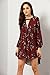 Romwe Women's Loose Long Sleeve Keyhole Flowery Floral Beach Dress Burgundy L