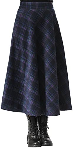 WSLCN Tartan Plaid Skirt Women's High Waist Skirts Pleated Warm Thicken Woolen Long Skirt A-Line Retro Swing Maxi Skirts Fall Winter