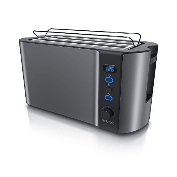 Arendo - Frukost 4 slice long slot toaster - double wall housing – with warming rack – 6 browning settings – auto bread…