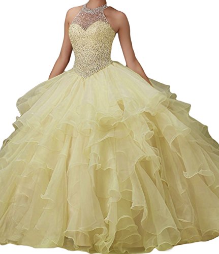 BessDress Halter Sheer Neck Formal Party Gown Multi Layers Wedding Guest Gown BD084 - Thumbnail 5