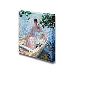 Mother and Child in a Boat by Edmund Charles Tarbell - Canvas Print Wall Art Famous Painting Reproduction - 12" x 12"