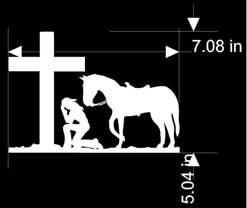 Christian 2 Decals Sticker Cowgirl Kneeling at The Cross Many Colors Available