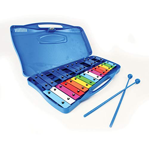 Professional Blue Plastic Soprano Glockenspiel Xylophone with 25 Metal Keys in Plastic Case - Includes 2 Plastic Beaters