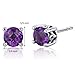 Peora Amethyst Stud Earrings 925 Sterling Silver, Solitaire Scroll Gallery, Natural Gemstone, 1.50 Carats Total, Round Shape 6mm, Friction Backs, Hypoallergenic Earrings,