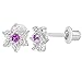 Rhodium Plated Clear & Fuchsia Cubic Zirconia Flower Screw Back Earrings for Toddlers & Kids 5mm - Lovely and Charming Flower Jewelry for Girls - Children's Everyday Accessory