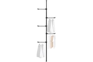 Hershii 5 Tiers Expandable Clothes Drying Rack Coat Tree Clothes Garment Hanger Standing Laundry Tension Rod Floor to Ceiling Corner Storage Organizer for Indoor, Balcony - Black