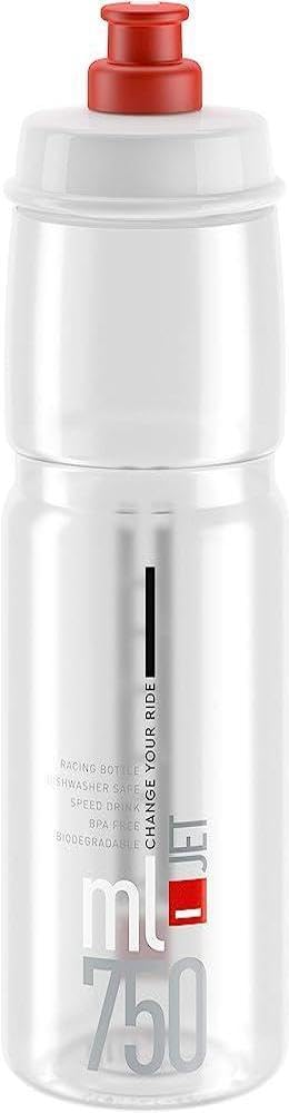 Photo 1 of Elite Jet Cycling Water Bottle – 750ml – Clear with Red Logo – High-Flow, Biodegradable, BPA-Free