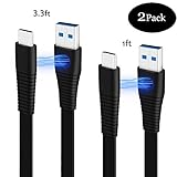 USB C Cable Type C to USB3.0 Flat Fast Charging Cable, mobfun Magnet design adsorption functional USB C Cable, Easy to Carry and Find (Black-2Pack 1ft 3.3ft)