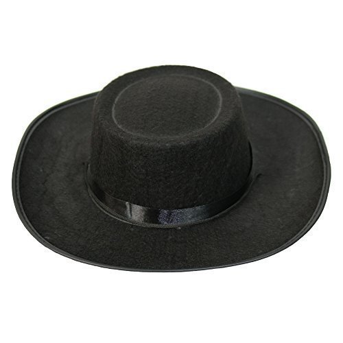 Black Anonymous Guy Fawkes Fancy Dress Felt Hat with Ribbon