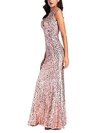 IHOT vestido de dama de honor de lentejuelas de oro rosa sin mangas, vestido de fiesta de noche largo